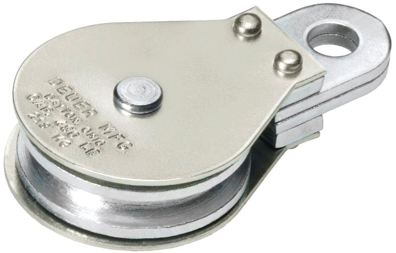 Deuer DB-30G Gable Block, 5/16 in Rope, 480 lb Working Load, 3 in Dia Sheave, Fixed Eye Attachment, Zinc-Plated