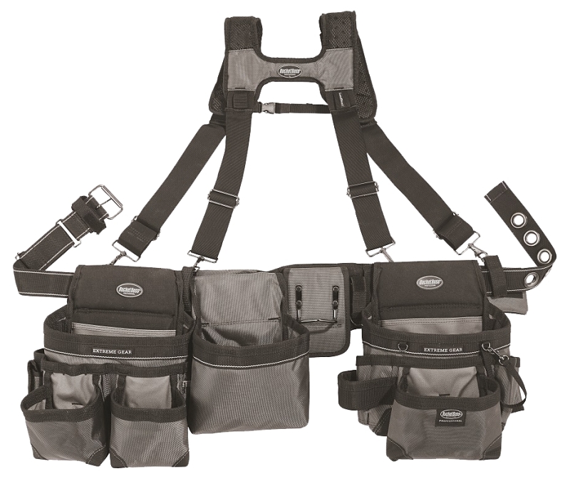 Bucket Boss 55135 Mullet Buster Tool Belt with Suspender, 52 in Waist, Poly Fabric, Gray, 29-Pocket