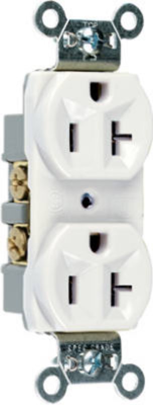 Legrand CR20W Duplex Receptacle, 2 -Pole, 20 A, 125 V, Side Wiring, NEMA: 5-20R, White