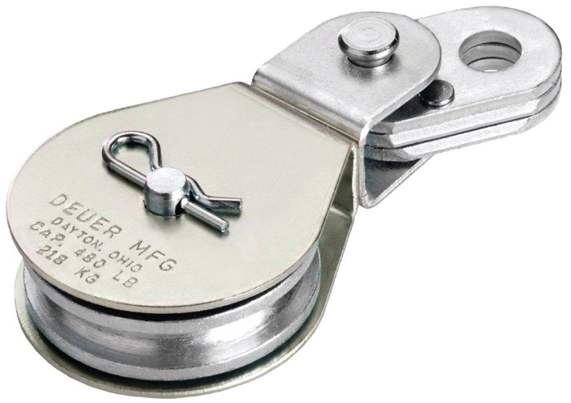 Deuer DB-30E Cable Block, 5/16 in Rope, 480 lb Working Load, 3 in Dia Sheave, Swivel Eye Attachment, Zinc-Plated