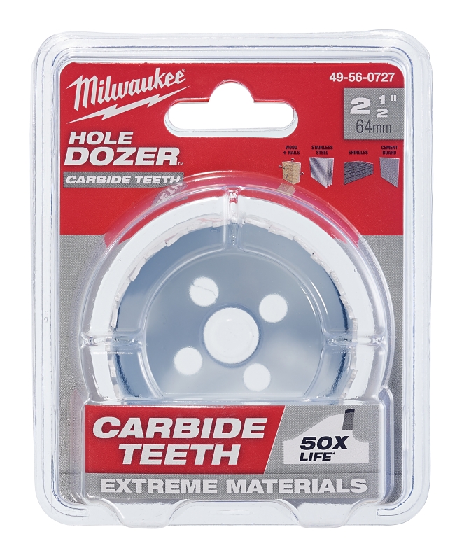 Milwaukee Hole Dozer 49-56-0727 Hole Saw, 2-1/2 in Dia, 1.62 in D Cutting, 5/8-18 Arbor, 4 TPI, Carbide Cutting Edge