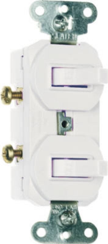 Pass & Seymour 690WGCC6 Double Combination Switch, 15 A, 120/277 VAC, Side Wire Terminal, Thermoplastic Housing Material