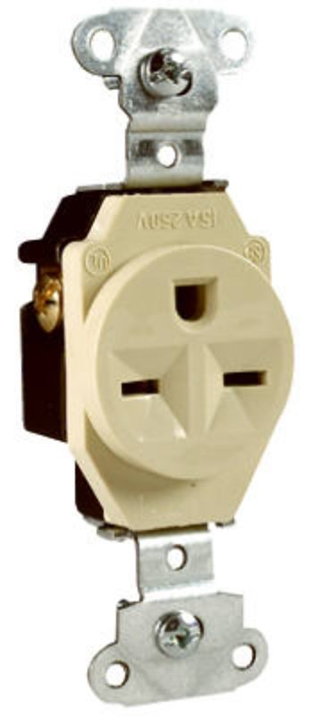 Legrand 5651ICC8 Single Receptacle, 2 -Pole, 250 V, 15 A, Side Wiring, NEMA: NEMA 6-15R, Ivory