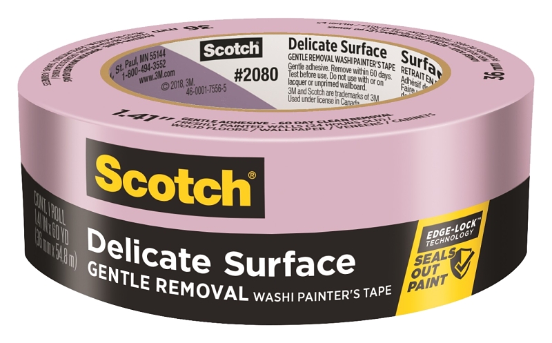 ScotchBlue 2080-36EC Masking Painter's Tape, 60 yd L, 1.41 in W, Crepe Paper Backing, Purple