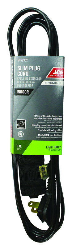 Ace Indoor 6 ft. L Black Extension Cord 16/2 SPT-2