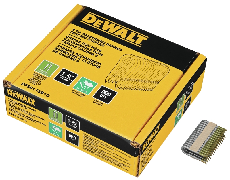 DEWALT DFS9175B1G Barbed Fence Staple, 0.157 in, 1/2 in W Crown, 9 ga Gauge, Steel