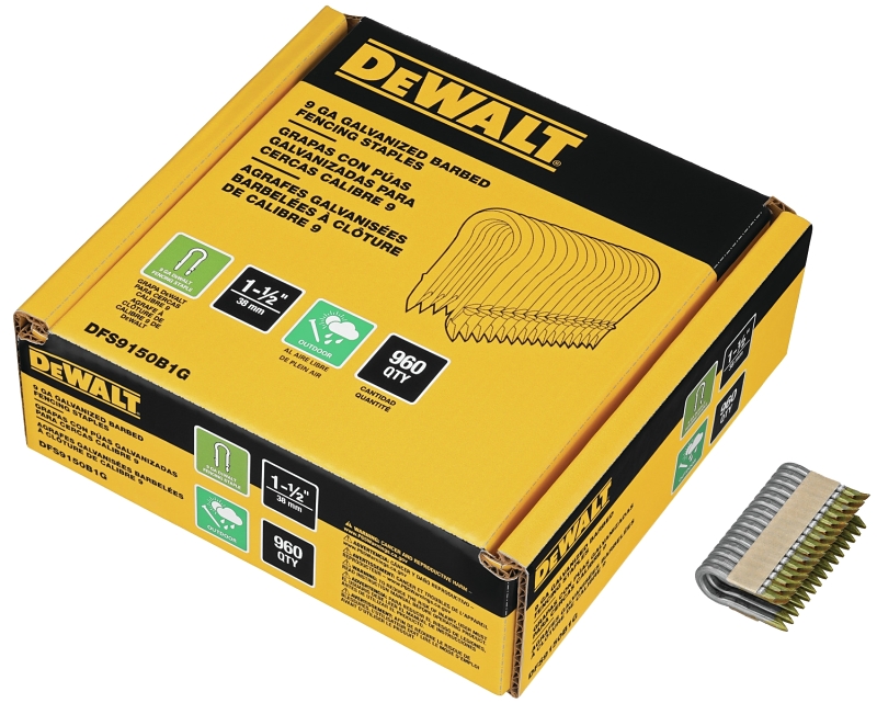 DEWALT DFS9150B1G Barbed Fence Staple, 1-1/2 in, 1/2 in W Crown, 9 ga Gauge, Steel