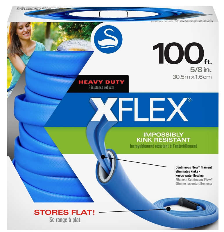 Swan XFlex CSNXF58100 Heavy-Duty Water Hose, 5/8 in, 100 ft L, Female, 13 gph, Polymer, Blue