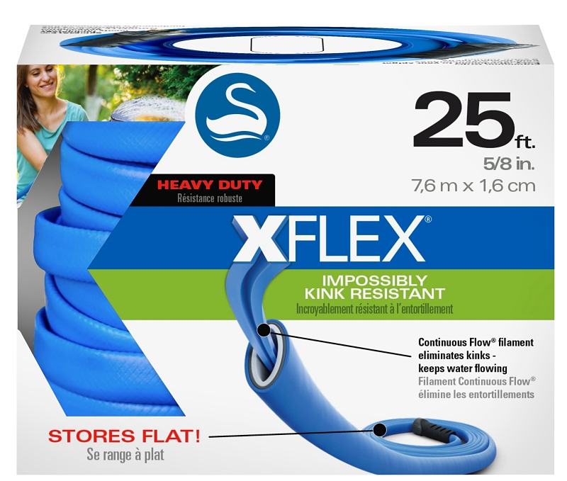 Swan XFlex CSNXF58025 Heavy-Duty Water Hose, 5/8 in, 25 ft L, Female, Polymer, Blue