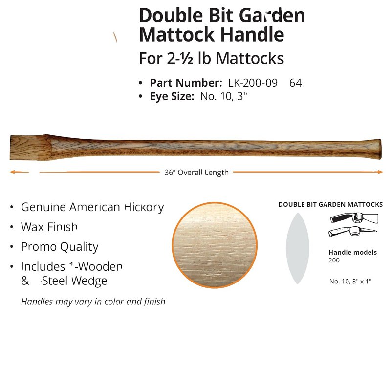 Link Handles 64761 Mattock Handle, 36 in L, American Hickory, Wax