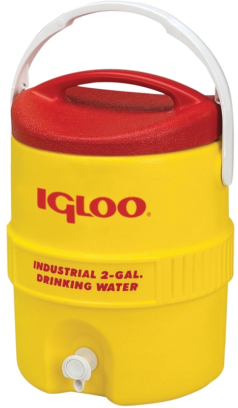 Igloo 400 Series 00000421 Water Cooler, 2 gal Tank, 2 gal Cooler, Lever Spigot, Polyethylene, Red/Yellow