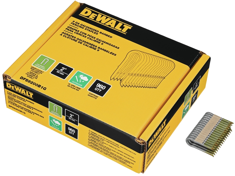 DEWALT DFS9200B1G Barbed Fence Staple, 2 in, 1/2 in W Crown, 9 ga Gauge, Steel