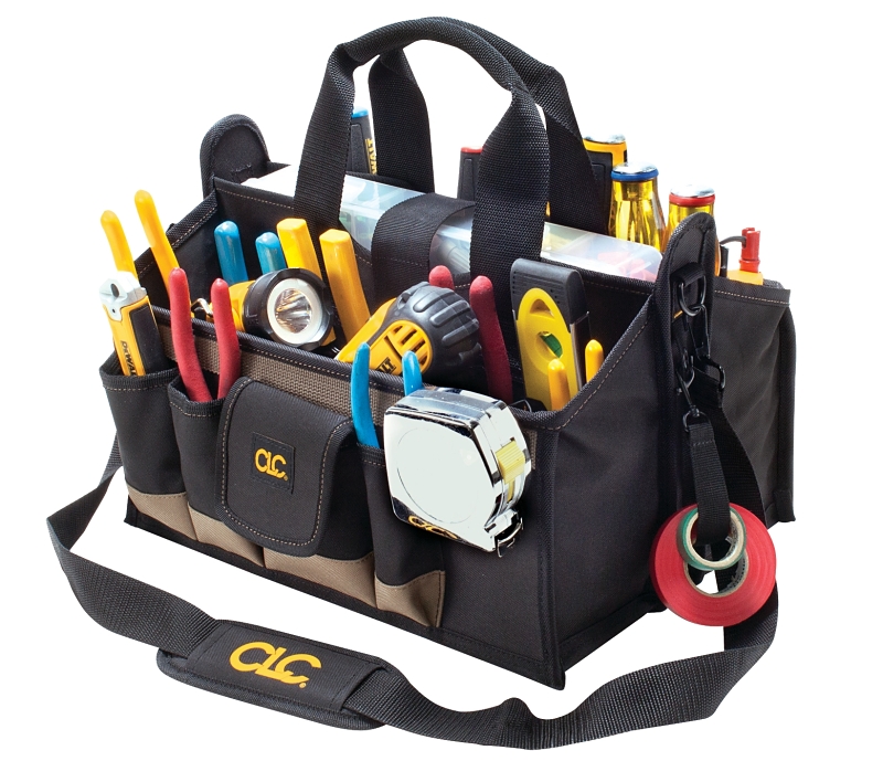 CLC TOOL WORKS 1529 Center Tray Tool Bag, 9 in W, 9 in D, 16 in H, 17-Pocket, Polyester