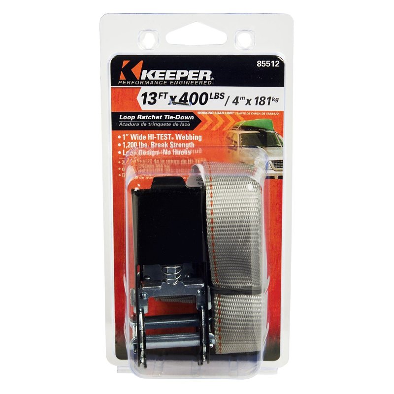 Keeper 85512 Endless Loop Tie-Down, 1 in W, 13 ft L, Polyester, Gray, 400 lb