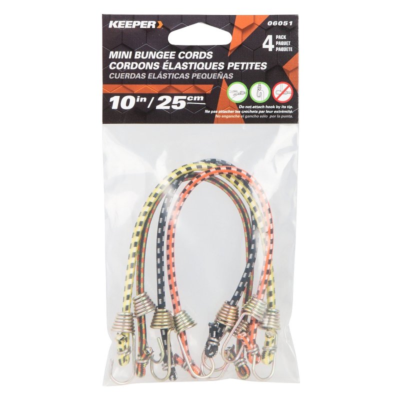Keeper 06051 Bungee Cord, 10 in L, Rubber, Multi-Color, Hook End