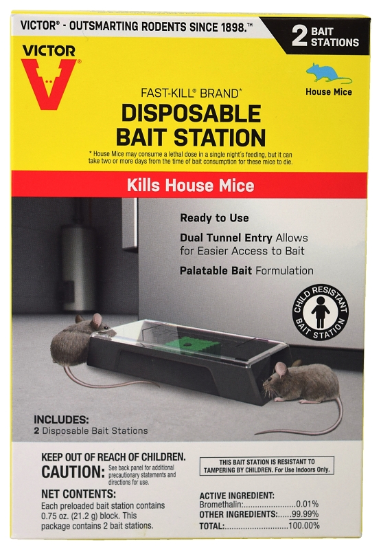 Victor M914 Mouse Bait Station, 1.5 oz Bait, 2-Opening, Plastic
