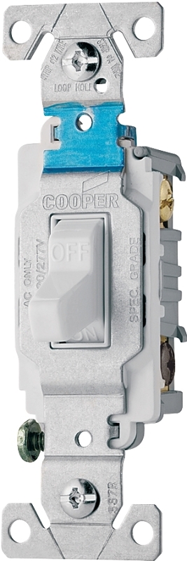 Eaton CS315W Toggle Switch, 15 A, 120/277 V, 3-Position, SPDT, Screw, Side Wire Terminal, PVC Housing Material, White