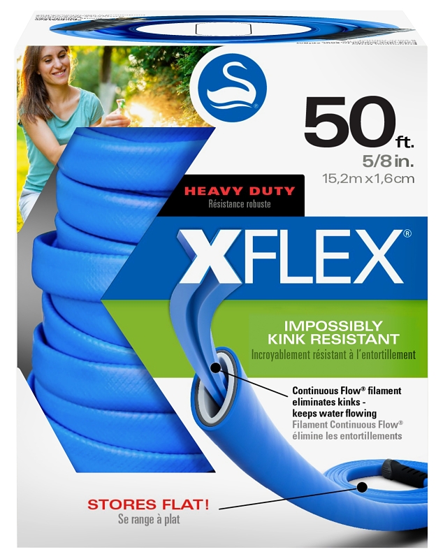 Swan XFlex CSNXF58050 Heavy-Duty Water Hose, 5/8 in, 50 ft L, Female, 13 gph, Polymer, Blue