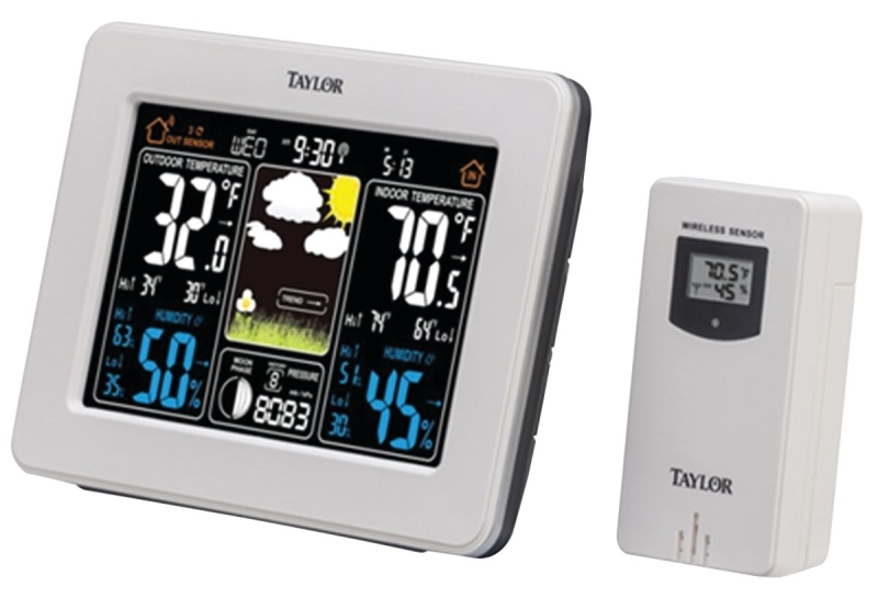 Taylor 1736 Weather Forecaster, Battery, 122 deg F, 32 to 104 deg F Temperature Accuracy, 20 to 95 % Humidity Range
