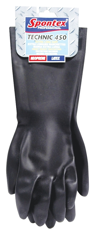 Spontex 33555 High-Tensile Strength Protective Gloves, L, 16-1/2 in L, Extra-Long Cuff, Neoprene, Black