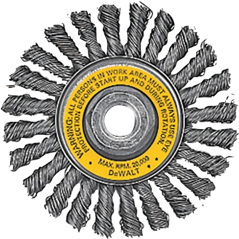 DEWALT HP DW4930 Wire Wheel Brush, 4 in Dia, 5/8-11 Arbor/Shank, Flat Knotted, Twisted Bristle, 0.02 in Dia Bristle