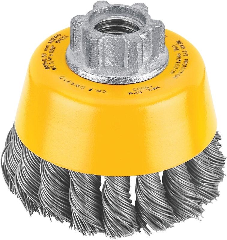 DEWALT DW4910 Wire Cup Brush, 3 in Dia, 5/8-11 Arbor/Shank, Crimped Bristle, 0.02 in Dia Bristle, 7/8 in L Bristle Trim