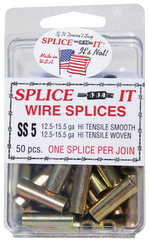 New Farm SS5 Wire Splice, Stainless Steel, For: 12.5 to 15.5 ga Hi-Ten Smooth and Woven Fence