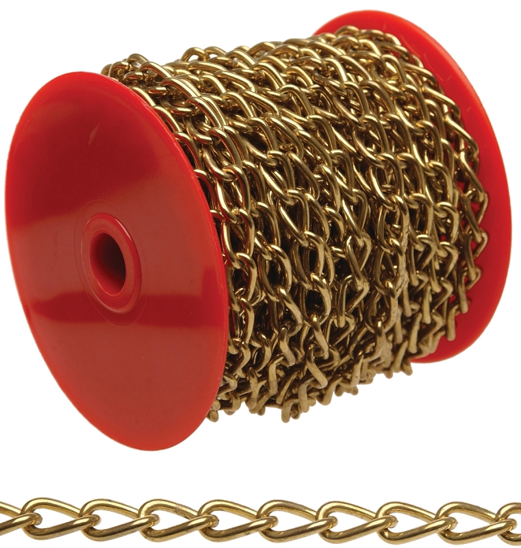 Campbell 0712017 Twist Chain, #200, 49 ft L, 12 lb Working Load, Twist Link, Brass