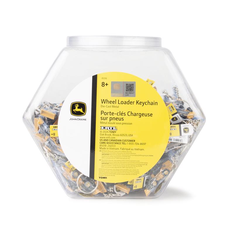 TOMY John Deere Metal/Plastic Black/Yellow Wheel Loader Keychain, Pack of 96