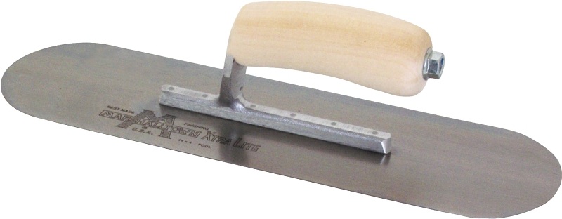 Marshalltown SP14 Pool Trowel, 14 in L Blade, Hardened Steel Blade, Curved Handle, Wood Handle, 4 in OAW