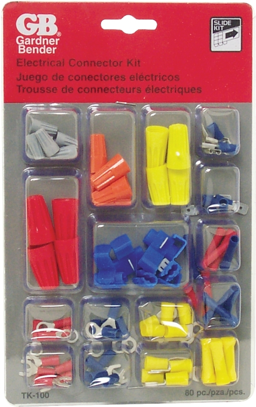 Gardner Bender TK-100 Wire Connector Kit, Solderless, Polypropylene, Assorted, Zinc-Plated, 80-Piece