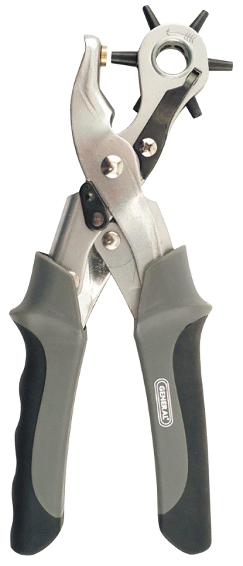 General 73 Punch Plier, 0.81 in OAL, 6-Hole Punch, Steel Body, Cushion Grip Handle
