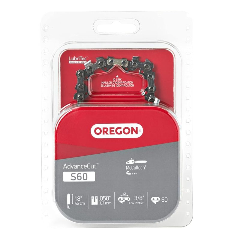 Oregon AdvanceCut Series S60 Chainsaw Chain, 91PX Chain, 18 in L Bar, 0.05 in Gauge, 3/8 in TPI/Pitch, 60-Link
