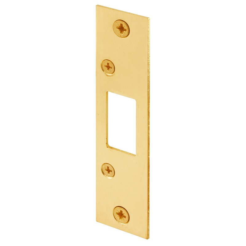 Defender Security E 2432 Deadbolt Strike Plate, 4-7/8 in L, 1-1/8 in W, Steel, Brass