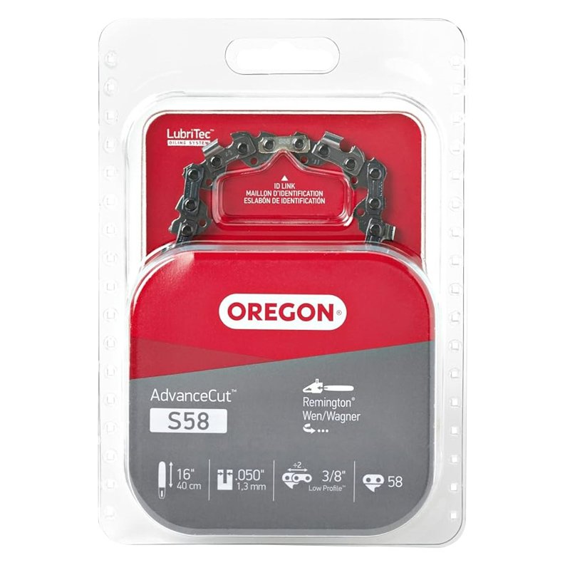 Oregon AdvanceCut Series S58 Chainsaw Chain, 91PX Chain, 16 in L Bar, 0.05 in Gauge, 3/8 in TPI/Pitch, 58-Link