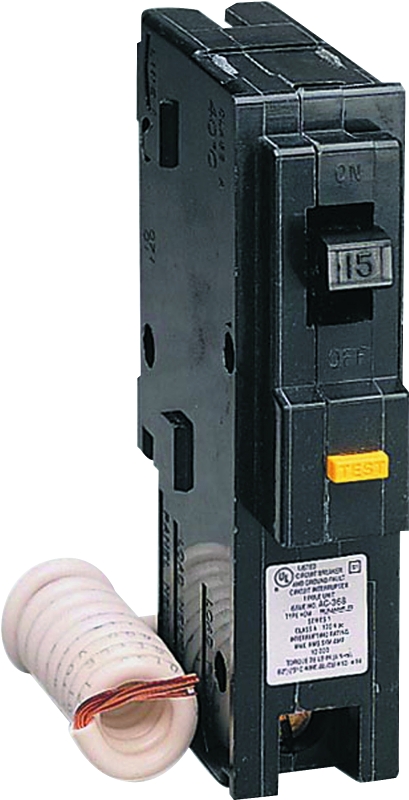 Square D Homeline HOM115GFICP Miniature Circuit Breaker, 15 A, 1-Pole, 120 V, Fixed Trip, Plug Mounting, Black