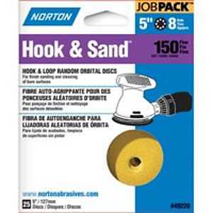 Norton 07660749220 Sanding Disc, 5 in Dia, P150 Grit, Fine, Aluminum Oxide Abrasive, Paper Backing, 8-Hole
