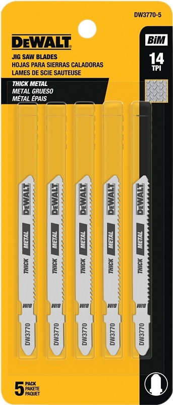 DEWALT DW3770-5 Jig Saw Blade, 0.3 in W, 3 in L, 14 TPI, Cobalt Steel Cutting Edge