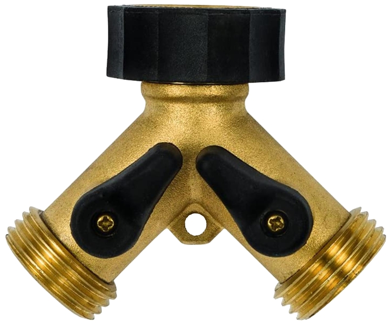 Gilmour 813004-1001 Two-Way Connector, 3/4 in, MGHT, Brass, Gold, Bronze