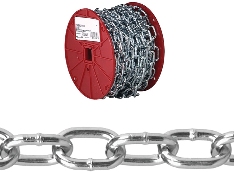 Campbell 072-2927 Passing Link Chain, 2/0, 125 ft L, 450 lb Working Load, Steel, Zinc-Plated