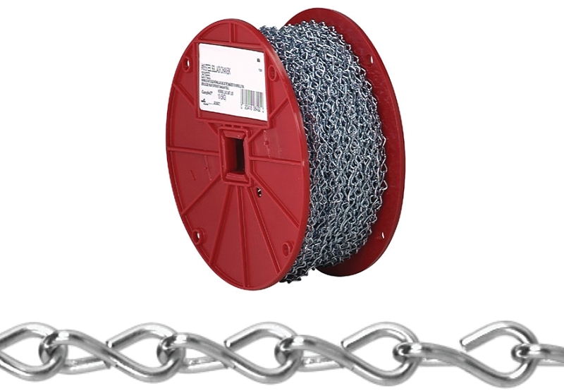 Campbell AW0801427 Single Jack Chain, #14, 200 ft L, Carbon Steel, Zinc-Plated, 16 lb Working Load