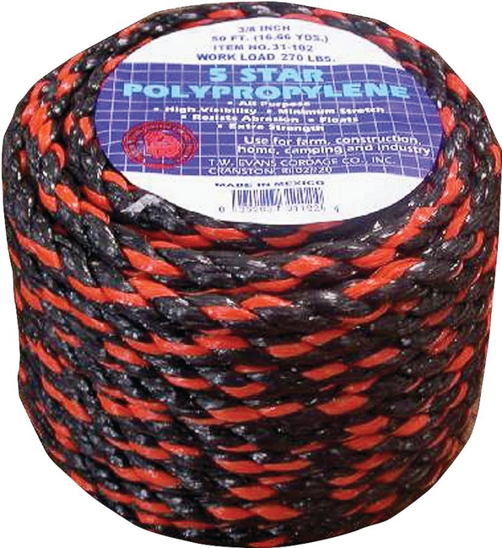 T.W. Evans Cordage 31-122 Truck Rope, 3/8 in Dia, 100 ft L, 3/8 in, 270 lb Working Load, Polypropylene