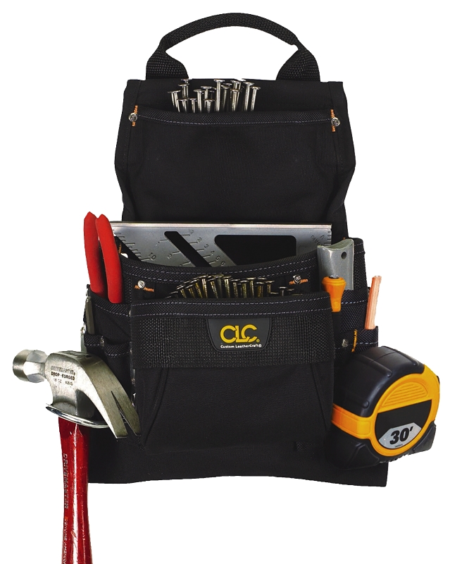 CLC TOOL WORKS 5833 Nail/Tool Bag, 5 in W, 15.2 in H, 9-Pocket, Polyester, Black
