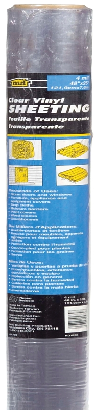 M-D 04762 Weatherstrip Sheeting, 25 ft L, 36 in W, 4 mil Thick, Vinyl Backing, Clear