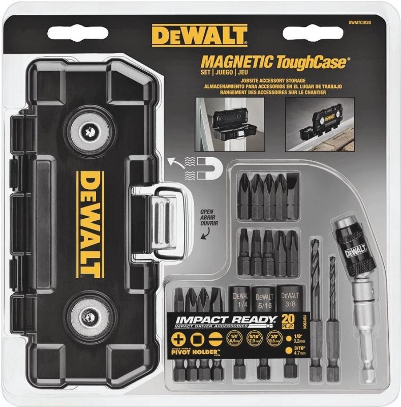 DEWALT IMPACT READY DWMTCIR20 Screwdriver Bit Set, 20-Piece, Heavy-Duty, Magnetic, Alloy Steel, Black Oxide