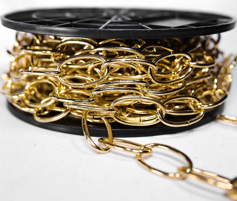 Baron 2200 Decorator Chain, #10, 40 ft L, 45 lb Working Load, Ball Chain Link, Steel, Brass