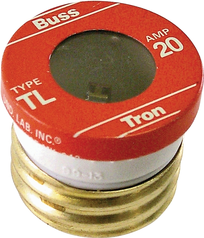 Bussmann TL Series BP/TL-20 Plug Fuse, 20 A, 125 V, 10 kA Interrupt, Plastic Body, TL, Time Delay Fuse