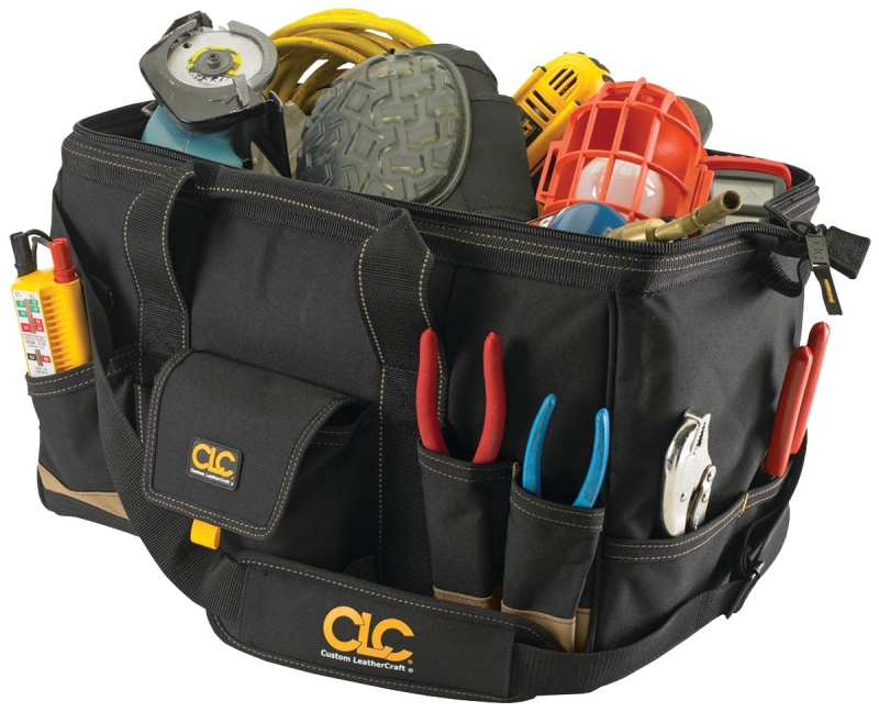 CLC TOOL WORKS MEGAMOUTH Series 1163 Tote Bag, 11 in W, 12 in D, 18 in H, 25-Pocket, Polyester, Black