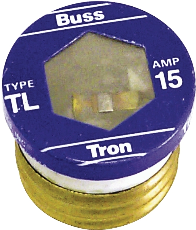 Bussmann TL Series BP/TL-15 Plug Fuse, 15 A, 125 V, 10 kA Interrupt, Plastic Body, TL, Time Delay Fuse