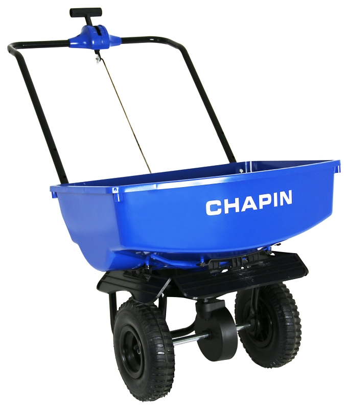 Chapin 8003A Salt Spreader with Baffles, 70 lb Capacity, Steel Frame, Polyester Hopper, Pneumatic Wheel